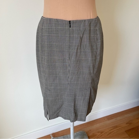 Piazza Sempione Plaid Houndstooth Virgin Wool Knee-Length Pencil Skirt IT40 US4 - Picture 6 of 12